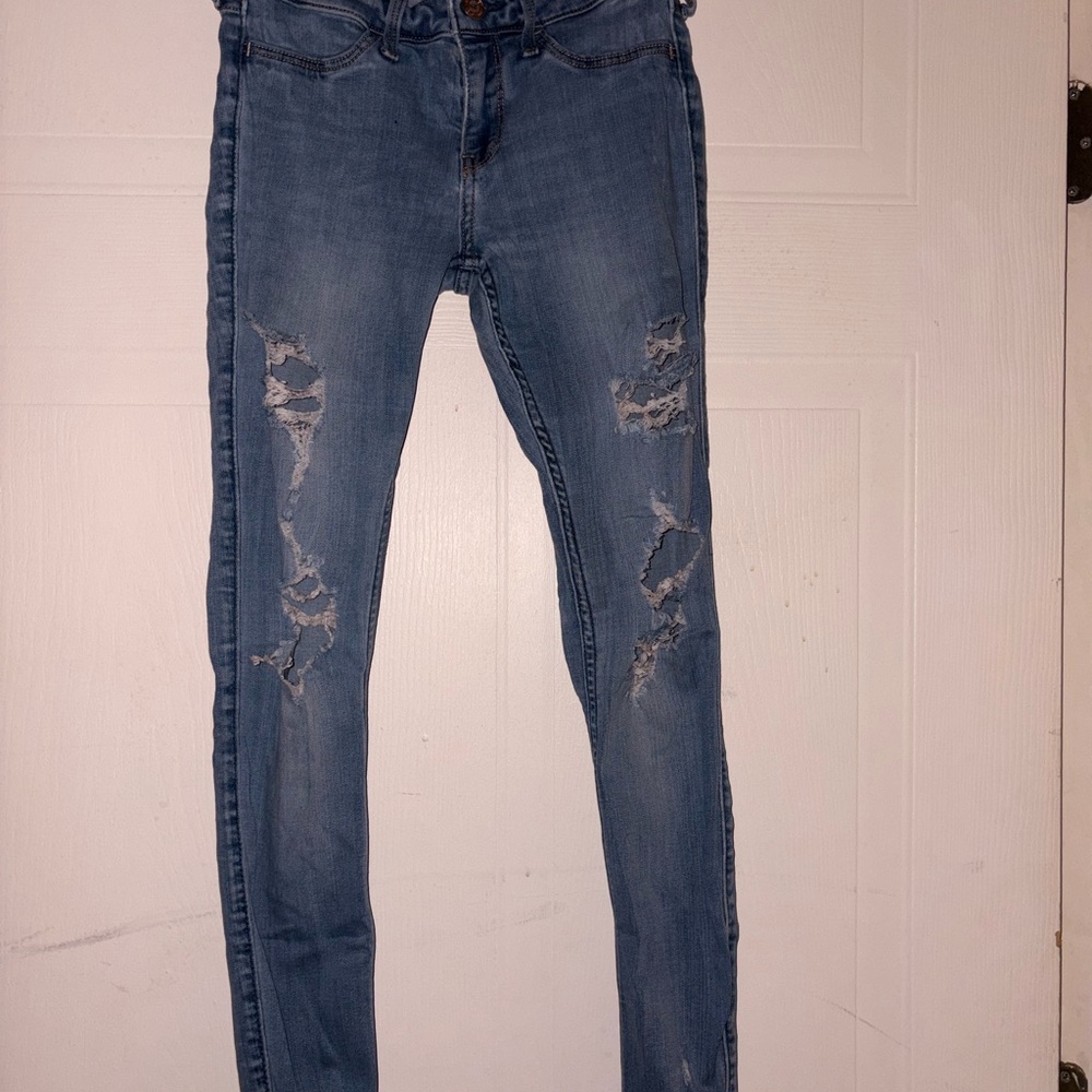 Hollister Distressed Skinny Jeans - Medium Blue